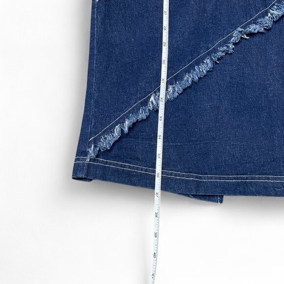 ☆ Vintage 90s Y2K Zoey Beth Denim Maxi Western Boho Skirt XL Distressed Fringe ☆ - Picture 6 of 8